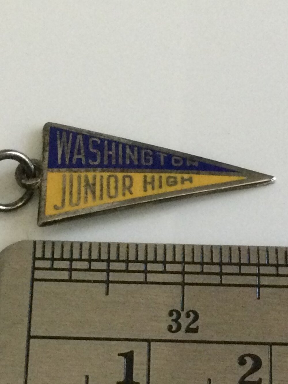 Vintage 60s Sterling Silver Washington Junior High Enamel Pennant Charm 1”